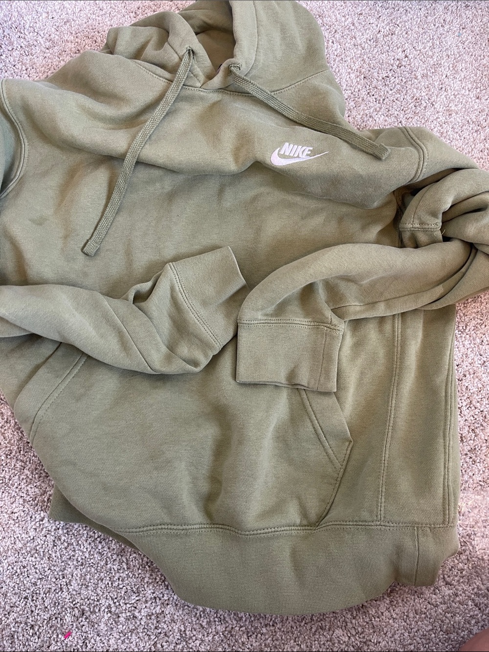 Nike Olive Green Crewneck Hoodie with White Swoosh